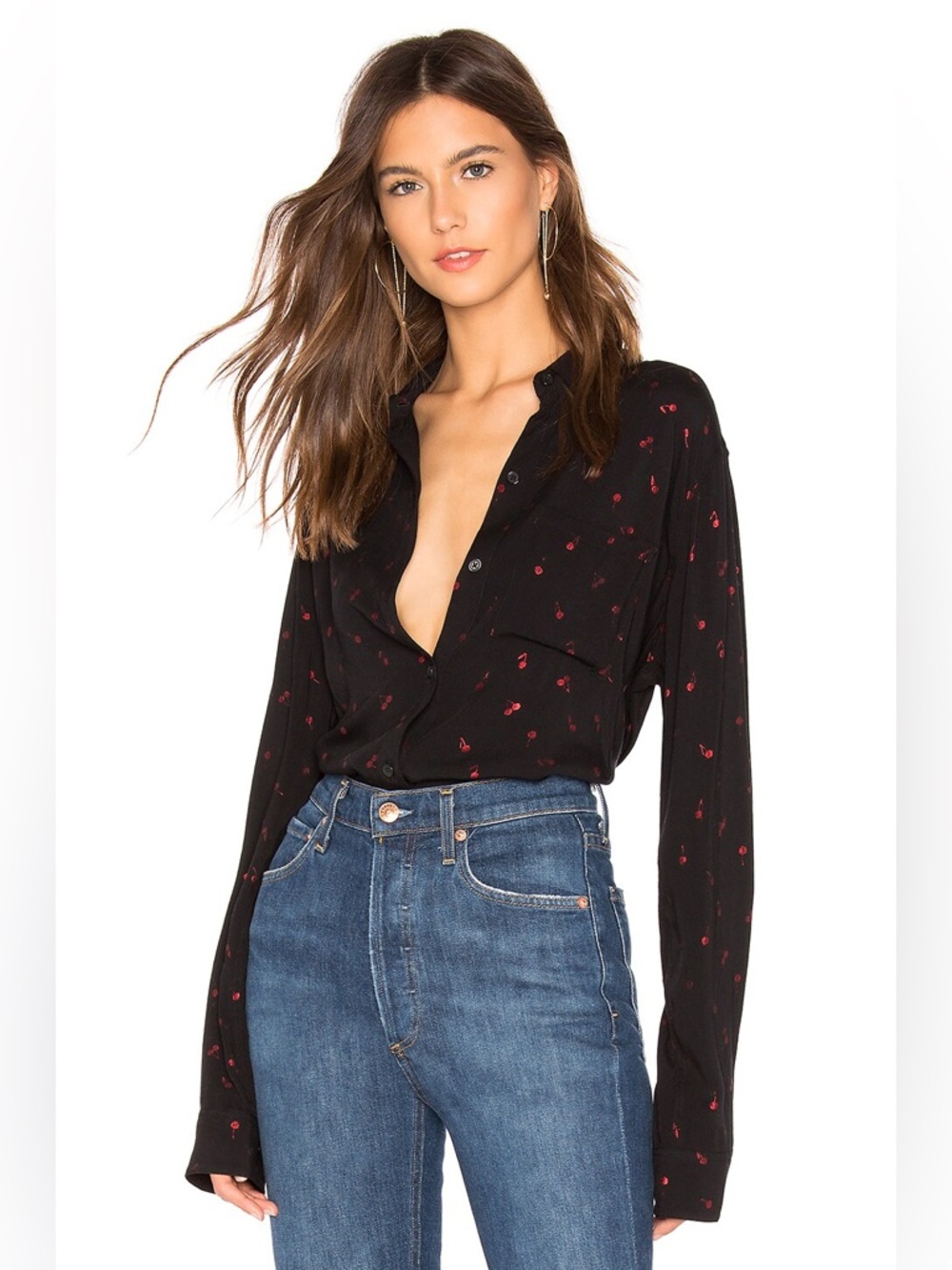Rails Rocsi Button Down Shirt Metallic Cherries Small